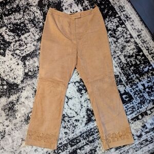 Tan Suede Leather Pants Embroidered High Rise Bootcut Womens 12 Bernardo Vintage